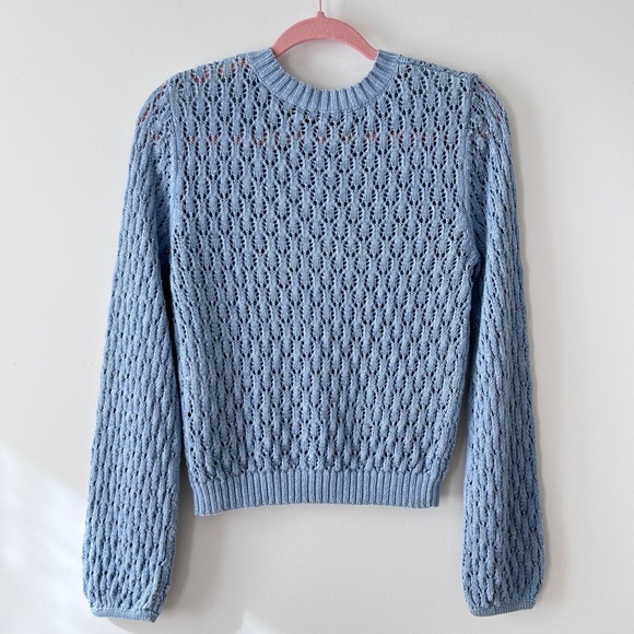 Reformation 100% Linen Blue Rose Pointelle Sweater - Picture 10 of 16